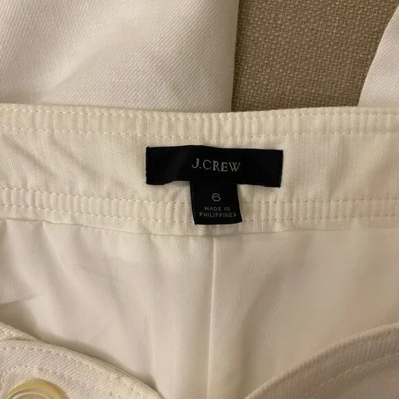 J. Crew Sailor Style White High Waisted Cropped Wide Leg Linen Blend Pants Sz. 6 - Picture 8 of 9